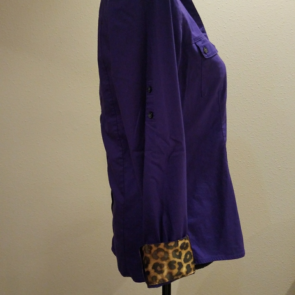 Express  royal purple/leopard print detail shirt - Picture 5 of 7